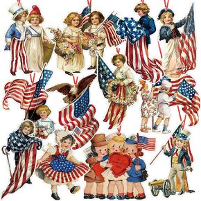 48 Pcs Vintage 4th of July Ornaments for Tree Retro Independence Day Hanging Decorations Patriotic Cut Out Decors Memorial Day Tree Ornaments for Classroom Home Dependence Day Party Favors in Kuwait