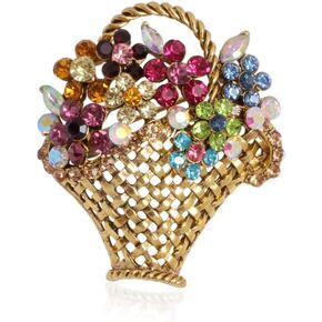 SaiDian 1Pcs Flower Basket Brooch Colorful Rhinestone Flower Brooch Spring Floral Basket Basket Corsage Breastpins for Women Coat Suit Pin