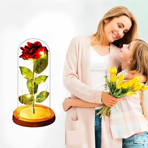 Birthday Gifts for Mother Women Mom Wife Sister Girlfriend,Glass Rose Flower Gifts for Mother, Light Up Rose in Glass Dome Gifts for her, Galaxy Red Rose Flowers in Glass Dome for Wife in Saudi Arabia