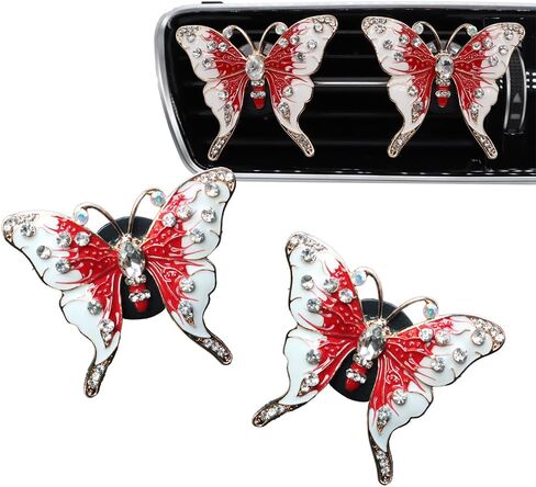 Butterfly Car Accessories,2pcs Cute Red Butterflies Car Air Freshener Vent Clips,Bling Rhinestone Butterfly Car Clips,Car Asset Accessories For Women Girl,Refillable Car Diffusers in Saudi Arabia