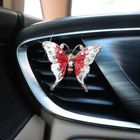 Butterfly Car Accessories,2pcs Cute Red Butterflies Car Air Freshener Vent Clips,Bling Rhinestone Butterfly Car Clips,Car Asset Accessories For Women Girl,Refillable Car Diffusers in Saudi Arabia