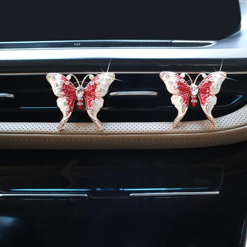 Butterfly Car Accessories,2pcs Cute Red Butterflies Car Air Freshener Vent Clips,Bling Rhinestone Butterfly Car Clips,Car Asset Accessories For Women Girl,Refillable Car Diffusers in Saudi Arabia