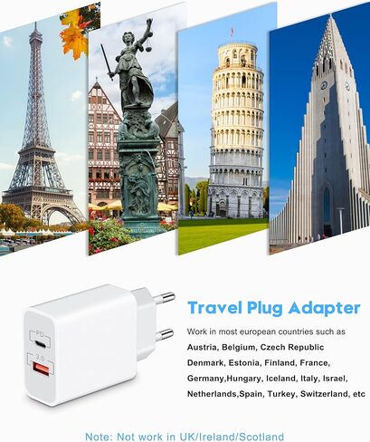 European Travel Plug Adapter, 2Pack 20W 2-Port USB C Wall Charger Type C Fast Charging Block International Power Adapter US to Europe EU for iPhone 15/14/13/12/Pro Max/11/XS/XR/X/8, Samsung, LG, Moto in Saudi Arabia