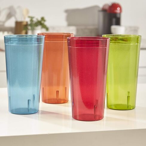 أكواب بلاستيكية قابلة لإعادة الاستخدام من الأكريليك الأمريكي (مجموعة من 16) أكواب مياه سعة 20 أونصة باللون الرمادي | مجموعة قيمة من أكواب الشرب على طراز المطاعم، قابلة للتكديس، خالية من مادة BPA، صُنعت في الولايات المتحدة الأمريكية | آمنة للاستخدام في الر in Saudi Arabia