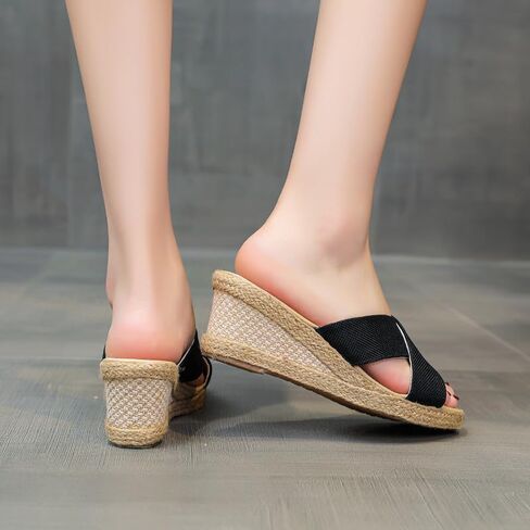 صندل إسبادريل نسائي بكعب عريض منزلق على صندل ذو نعل سميك بحزام متقاطع in Kuwait