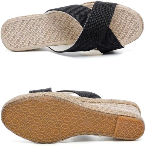 صندل إسبادريل نسائي بكعب عريض منزلق على صندل ذو نعل سميك بحزام متقاطع in Kuwait