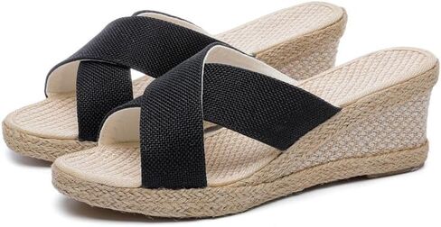 صندل إسبادريل نسائي بكعب عريض منزلق على صندل ذو نعل سميك بحزام متقاطع in Kuwait