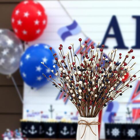 ديكورات الرابع من يوليو، 18 حزمة من التوت الاصطناعي باللون الأحمر والأبيض والأزرق مقاس 17 بوصة، من اختيارات وطنية لحفلات عيد الاستقلال وديكور المنزل in Kuwait