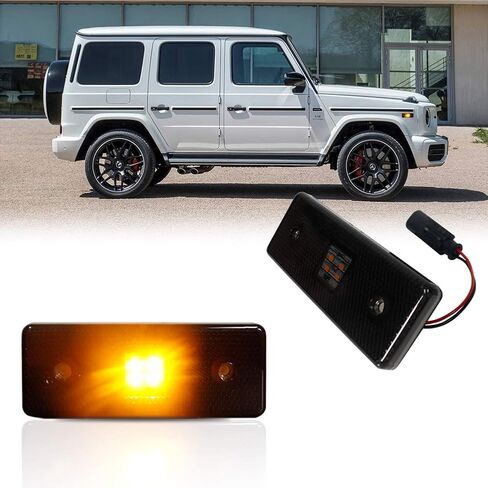 ADIIL Smoked Lens LED Side Marker Light Kit Compatible with 2015-2018 Mercedes W463 G-Class G550 G63 G65 AMG, Replace Front/Back OEM Sidemarker Lamps… (Rear Red Lights) in Kuwait