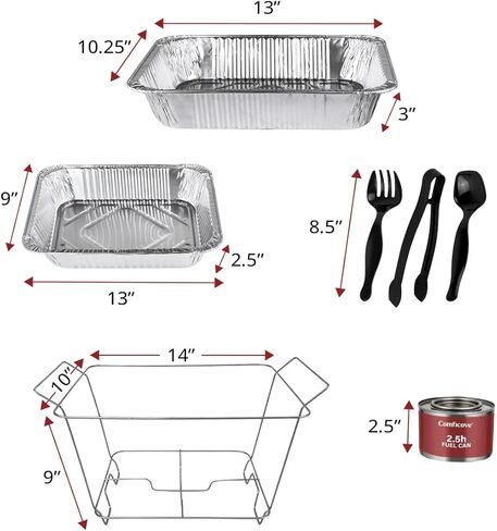 Disposable Chafing Dish Buffet Set, 39 Piece of Chafing Servers with Food Warmers, Covers, Half-Size Food Pans, Water Trays, Serving Utensils, Foil Lids and 2.5H Fuel Cans for Parties, Catering in Saudi Arabia