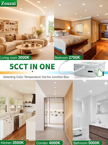 24 Pack 4 Inch Black 5CCT Selectable Ultra-Thin LED Recessed Ceiling Light with Junction Box,9W Eqv 80W, Dimmable, led can Lights - ETL and Energy Star Certified in Kuwait