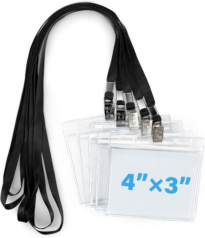 50 Pack Clear Plastic Horizontal Name Tag Badge Holder 4×3 Inches and 50 Pack Black Lanyard Waterproof Name Tag Holder with Lanyard for Adults Kids Office School in Saudi Arabia