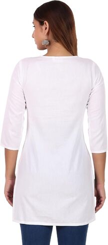 ladyline Lakhnavi Embroidered Cotton Womens Tunic Top Elegant Short Kurti Hip Length (CEK NJLS) in Saudi Arabia