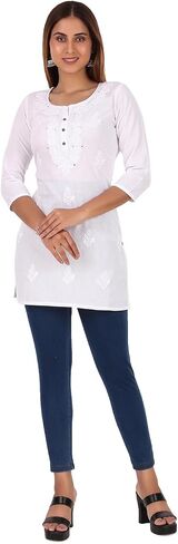 ladyline Lakhnavi Embroidered Cotton Womens Tunic Top Elegant Short Kurti Hip Length (CEK NJLS) in Saudi Arabia