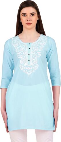 ladyline Lakhnavi Embroidered Cotton Womens Tunic Top Elegant Short Kurti Hip Length (CEK NJLS) in Saudi Arabia