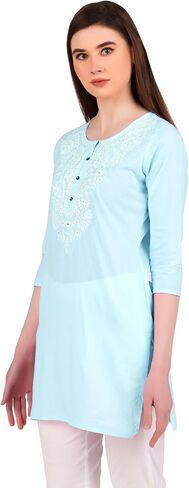 ladyline Lakhnavi Embroidered Cotton Womens Tunic Top Elegant Short Kurti Hip Length (CEK NJLS) in Saudi Arabia