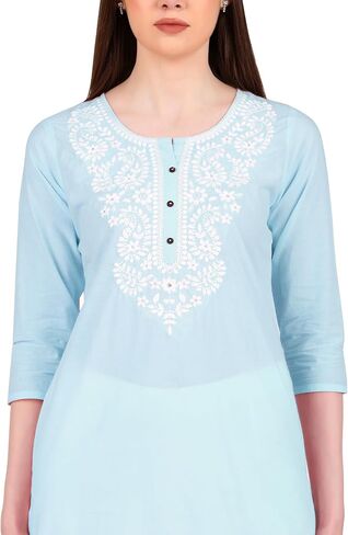 ladyline Lakhnavi Embroidered Cotton Womens Tunic Top Elegant Short Kurti Hip Length (CEK NJLS) in Saudi Arabia