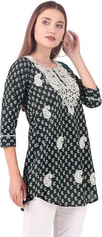 ladyline Lakhnavi Embroidered Cotton Womens Tunic Top Elegant Short Kurti Hip Length (CEK NJLS) in Kuwait