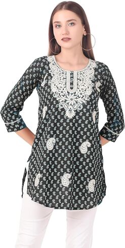 ladyline Lakhnavi Embroidered Cotton Womens Tunic Top Elegant Short Kurti Hip Length (CEK NJLS) in Kuwait