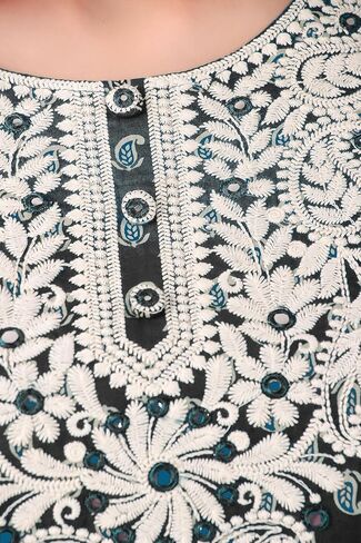 ladyline Lakhnavi Embroidered Cotton Womens Tunic Top Elegant Short Kurti Hip Length (CEK NJLS) in Kuwait