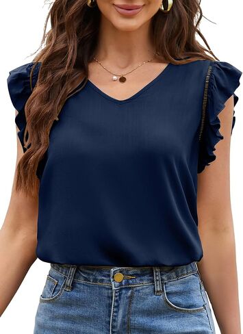 Angashion ملابس علوية نسائية غير رسمية - قمصان صيفية بأكمام قصيرة لعام 2024، بلوزات تونيك للعمل عصرية بياقة على شكل V in Kuwait