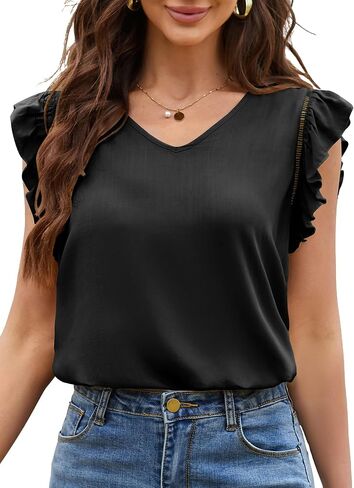 Angashion Women Casual Dressy Tops - 2024 Summer Cap Sleeve Shirts Trendy V Neck Work Tunic Blouses in Saudi Arabia