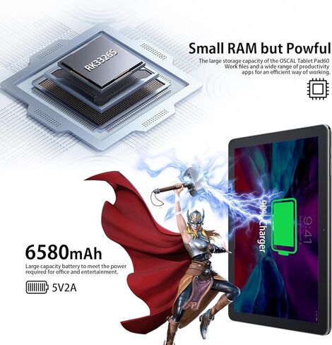OSCAL 𝘽𝙡𝙖𝙘𝙠𝙫𝙞𝙚𝙬 Tablet 10.1 inch Android 12 Tablet, 2024 Upgraded PAD60 5GB RAM 64GB ROM (1TB TF) Tablet Android with 6580mAh Battery, 1280 x 800 HD IPS Touch Screen, Dual Camera, WiFi, BT in Kuwait