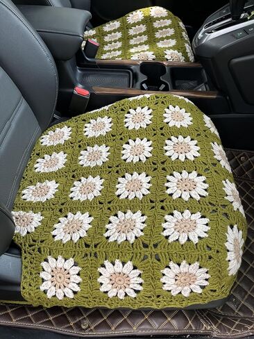 Handmade Crochet Sunflower Car Seat Cover Front Bottom Seat Cushion Cover,Universal Fit Vehicles Sedans SUVS Vans Trucks -2 Piece (Mustard Green) in Saudi Arabia