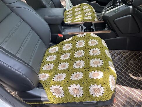 Handmade Crochet Sunflower Car Seat Cover Front Bottom Seat Cushion Cover,Universal Fit Vehicles Sedans SUVS Vans Trucks -2 Piece (Mustard Green) in Saudi Arabia