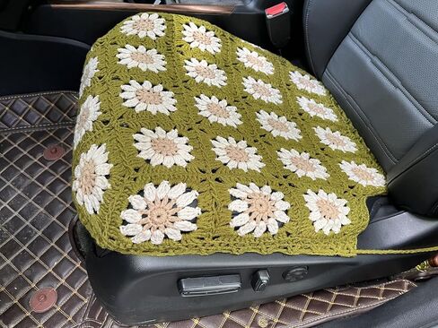 Handmade Crochet Sunflower Car Seat Cover Front Bottom Seat Cushion Cover,Universal Fit Vehicles Sedans SUVS Vans Trucks -2 Piece (Mustard Green) in Saudi Arabia