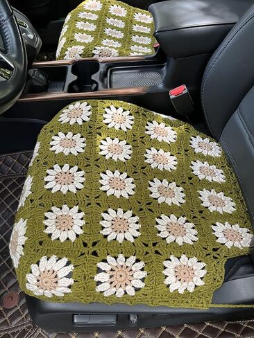 Handmade Crochet Sunflower Car Seat Cover Front Bottom Seat Cushion Cover,Universal Fit Vehicles Sedans SUVS Vans Trucks -2 Piece (Mustard Green) in Saudi Arabia