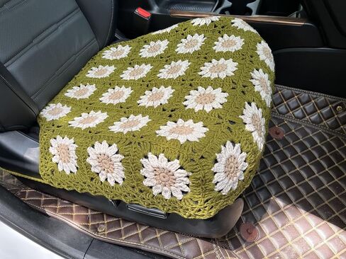 Handmade Crochet Sunflower Car Seat Cover Front Bottom Seat Cushion Cover,Universal Fit Vehicles Sedans SUVS Vans Trucks -2 Piece (Mustard Green) in Saudi Arabia