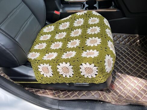 Handmade Crochet Sunflower Car Seat Cover Front Bottom Seat Cushion Cover,Universal Fit Vehicles Sedans SUVS Vans Trucks -2 Piece (Mustard Green) in Saudi Arabia