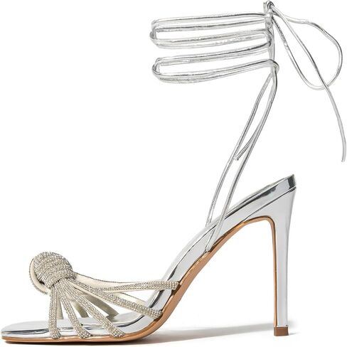 Rhinestone High Heels For Women Sexy, Square Toe Womens Shoes Sandals, Ankle Strap Heels For Women,4.3" Inches in Saudi Arabia