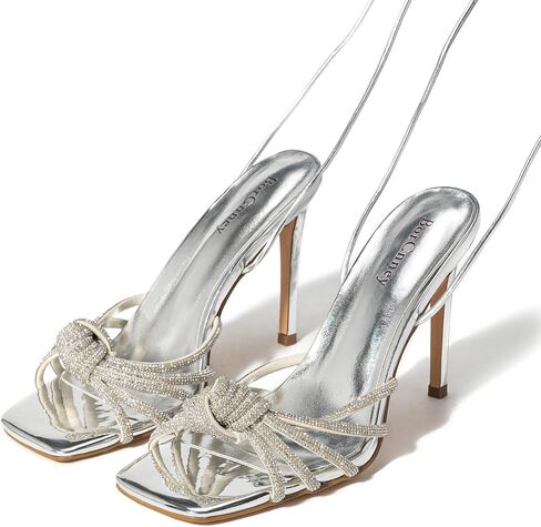 Rhinestone High Heels For Women Sexy, Square Toe Womens Shoes Sandals, Ankle Strap Heels For Women,4.3" Inches in Saudi Arabia