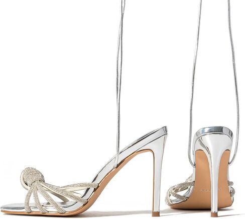 Rhinestone High Heels For Women Sexy, Square Toe Womens Shoes Sandals, Ankle Strap Heels For Women,4.3" Inches in Saudi Arabia