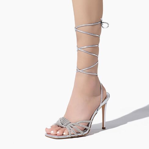 Rhinestone High Heels For Women Sexy, Square Toe Womens Shoes Sandals, Ankle Strap Heels For Women,4.3" Inches in Saudi Arabia