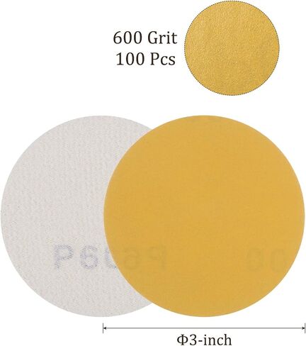 100pcs No Hole Sanding Discs- [ 3 Inch 220 Grit ] Round Hook and Loop Grip Sanding Pads Sheet Sandpaper for Automotive Woodworking Metal Polishing Use| Gold, Aluminum Oxide in Saudi Arabia