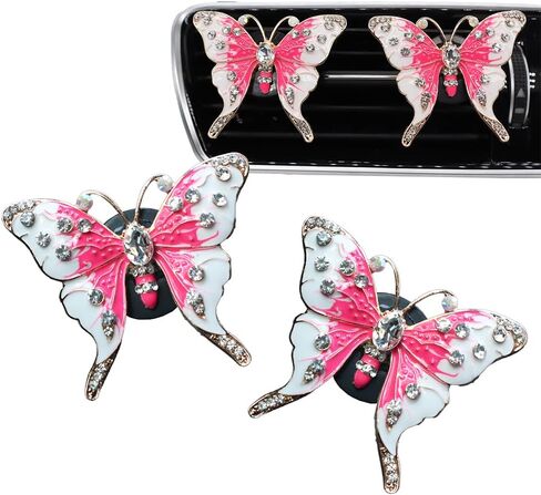 Butterfly Car Accessories,2pcs Cute Red Butterflies Car Air Freshener Vent Clips,Bling Rhinestone Butterfly Car Clips,Car Asset Accessories For Women Girl,Refillable Car Diffusers in Saudi Arabia