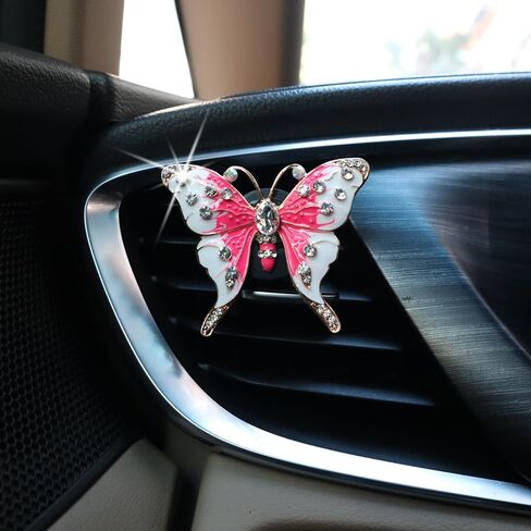 Butterfly Car Accessories,2pcs Cute Red Butterflies Car Air Freshener Vent Clips,Bling Rhinestone Butterfly Car Clips,Car Asset Accessories For Women Girl,Refillable Car Diffusers in Saudi Arabia