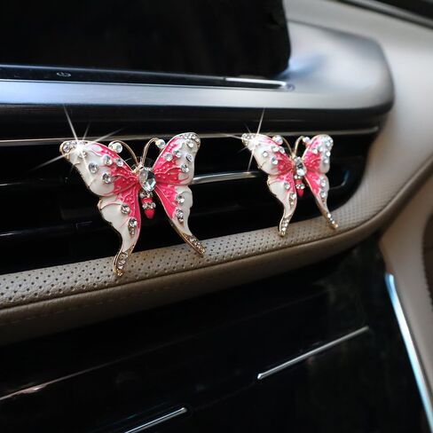 Butterfly Car Accessories,2pcs Cute Red Butterflies Car Air Freshener Vent Clips,Bling Rhinestone Butterfly Car Clips,Car Asset Accessories For Women Girl,Refillable Car Diffusers in Saudi Arabia