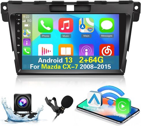 [2+64G] راديو السيارة NHOPEEW Android 13 لسيارة Mazda CX-7 2008-2015 - Carplay اللاسلكي وAndroid Auto - ستيريو سيارة بشاشة لمس 9 بوصة مع 28 سمة UI/GPS Navi/WiFi/SWC + كاميرا احتياطية AHD in Saudi Arabia