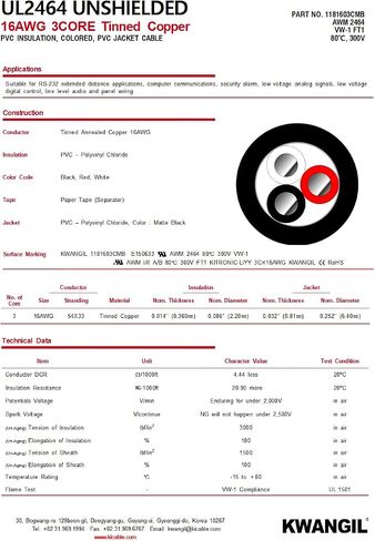 KWANGIL 26AWG 6 Conductor Cable Wire (UL2464) - High Flexible Tinned Copper Unshielded Alarm Security Burglar LED Power - for Low Voltage Installations (Matte Black 20FT) in Kuwait