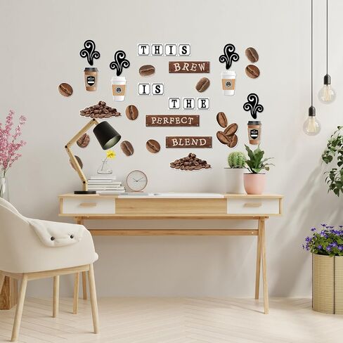 Teling 89 Pcs Industrial Cafe Bulletin Board Set Coffeehouse Themed Bulletin Board Industrial Cafe Classroom Decor Bulletin Board Themed Sets Coffee Classroom Decor for Classroom Home (Elegant Style) in Saudi Arabia