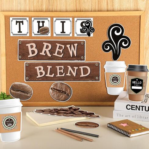 Teling 89 Pcs Industrial Cafe Bulletin Board Set Coffeehouse Themed Bulletin Board Industrial Cafe Classroom Decor Bulletin Board Themed Sets Coffee Classroom Decor for Classroom Home (Elegant Style) in Saudi Arabia