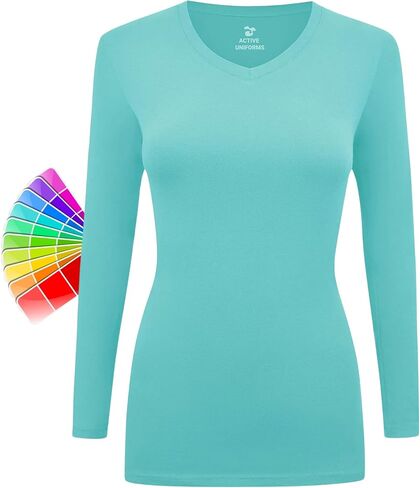 Women's Under Scrubs Long Sleeve T-Shirt Comfort V-Neck Medical Underscrub Tee -Super Soft and Stretchy in Kuwait