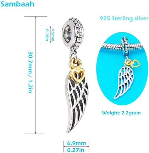 Angel Wing Charm 925 Sterling Silver Wing Pendant Feather Charm Lucky Bracelets Charm in Saudi Arabia