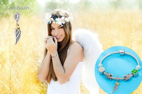 Angel Wing Charm 925 Sterling Silver Wing Pendant Feather Charm Lucky Bracelets Charm in Saudi Arabia