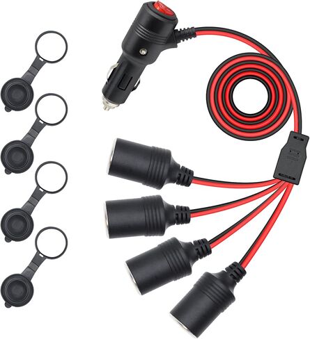 12V 24V 1 to 4 Car Cigarette Lighter Plug Splitter Adapter with On Off Switch,4 Way Y Cigarette Lighter Socket Power Cord with 15A Fuse(30cm/1ft) in Kuwait