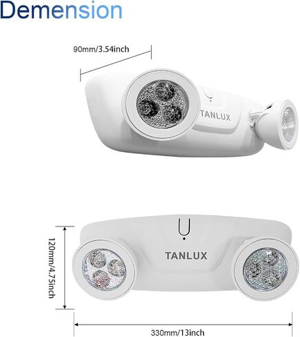 مصابيح طوارئ LED TANLUX مع بطارية احتياطية، مصابيح طوارئ تجارية قابلة للتعديل برأسين، مدرجة في قائمة UL، تيار متردد 120/277 فولت، مصابيح طوارئ سلكية للأعمال - 3 عبوات (أبيض) in Kuwait
